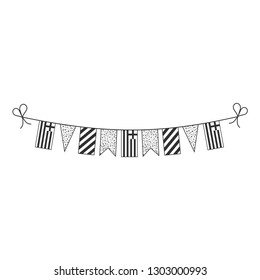 Decorations bunting flags for Greece national day holiday in black outline flat design. Independence day or National day holiday concept.