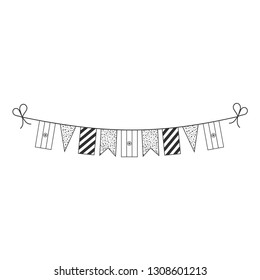 Decorations bunting flags for India national day holiday in black outline flat design. Independence day or National day holiday concept.