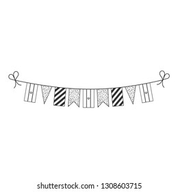 Decorations bunting flags for Iran national day holiday in black outline flat design. Independence day or National day holiday concept.
