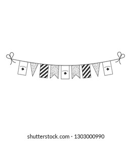 Decorations bunting flags for Kosovo national day holiday in black outline flat design. Independence day or National day holiday concept.