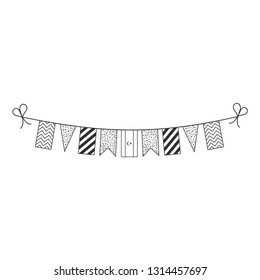Decorations bunting flags for Libya national day holiday in black outline flat design. Independence day or National day holiday concept.