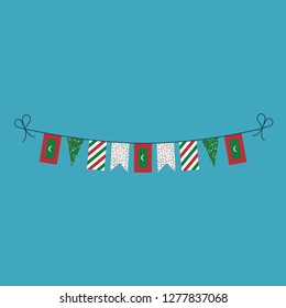 Decorations bunting flags for Maldives national day holiday in flat design. Independence day or National day holiday concept.