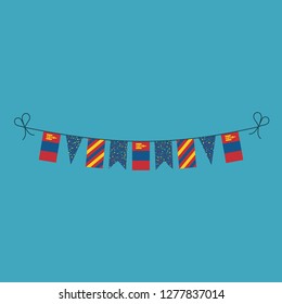 Decorations bunting flags for Mongolia national day holiday in flat design. Independence day or National day holiday concept.