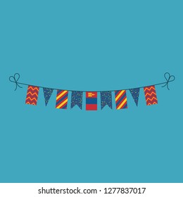 Decorations bunting flags for Mongolia national day holiday in flat design. Independence day or National day holiday concept.