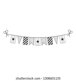 Decorations bunting flags for Myanmar national day holiday in black outline flat design. Independence day or National day holiday concept.