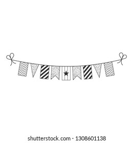 Decorations bunting flags for Myanmar national day holiday in black outline flat design. Independence day or National day holiday concept.
