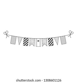 Decorations bunting flags for North Korea national day holiday in black outline flat design. Independence day or National day holiday concept.
