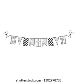 Decorations bunting flags for Norway or Iceland national day holiday in black outline flat design. Independence day or or Iceland national day holiday concept.