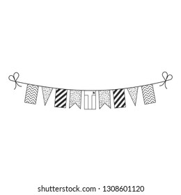 Decorations bunting flags for Oman national day holiday in black outline flat design. Independence day or National day holiday concept.