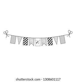 Decorations bunting flags for Pakistan national day holiday in black outline flat design. Independence day or National day holiday concept.