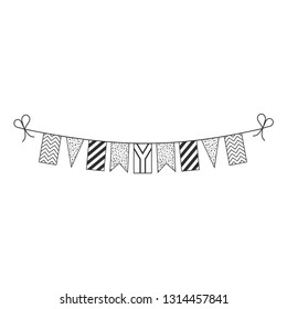 Decorations bunting flags for South Africa national day holiday in black outline flat design. Independence day or National day holiday concept.