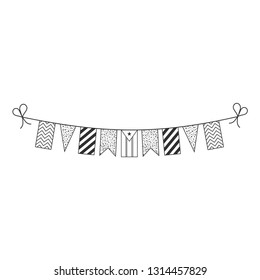 Decorations bunting flags for South Sudan national day holiday in black outline flat design. Independence day or National day holiday concept.