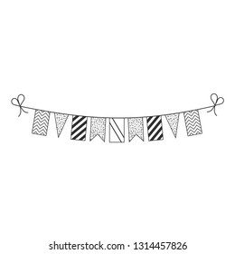 Decorations bunting flags for Tanzania national day holiday in black outline flat design. Independence day or National day holiday concept.