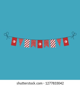 Decorations bunting flags for Tunisia national day holiday in flat design. Independence day or National day holiday concept.