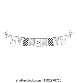 Decorations bunting flags for Turkey national day holiday in black outline flat design. Independence day or National day holiday concept.