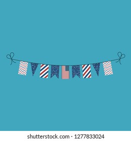 Decorations bunting flags for United States national day holiday in flat design. Independence day or National day holiday concept.