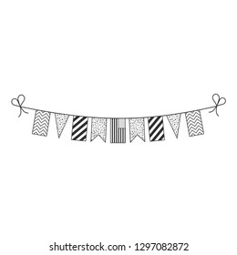 Decorations bunting flags for United States national day holiday in black outline flat design. Independence day or National day holiday concept.