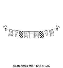 Decorations bunting flags for vertical triband country national day holiday in black outline flat design. Independence day or National day holiday concept.