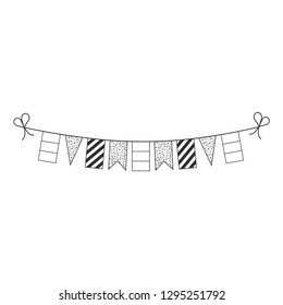 Decorations bunting flags for vertical triband country national day holiday in black outline flat design. Independence day or National day holiday concept.