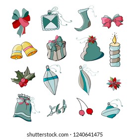 Decorations for christmas, Elegant Merry Christmas card, Set of ornaments for christmas, vector