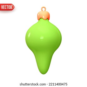 Decorations Christmas tree bauble cone shape. Festive decorative element of decor. Realistic 3d design In plastic cartoon style. Holiday Object isolated on white background. Vector illustration