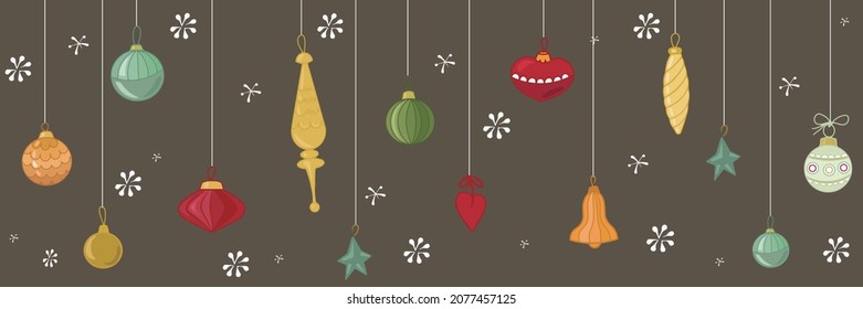 Decorations for the Christmas tree. Poster. Vector illustration