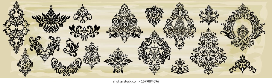 Decorations dividers victorian isolated vector vintag icons set .Damask