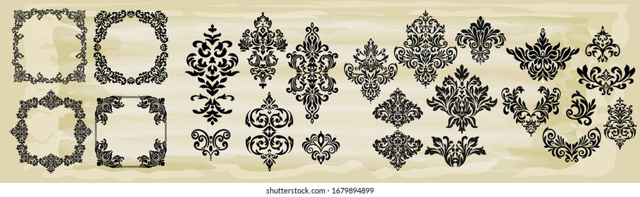 Decorations dividers victorian isolated vector vintag icons set .Damask