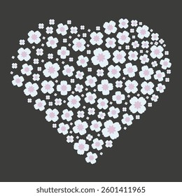 Decorations for the holiday of spring. Flowers in the heart. Symbol of love. Heart of love. EPS 10.