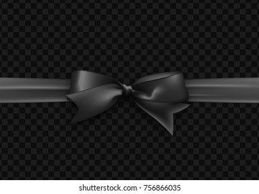 Decorations horizontal black ribbon with bow. Vector background with transparency