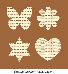 Decorations from matzah bread in the form of a butterfly, heart, flower, star of David. Set of vector elements for Passover festival