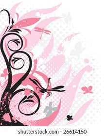 Decorations with pink florals. Vector illustration.