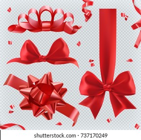 Decorations. Red bows. 3d set of vector icons Decorations. Red bows. 3d set of vector icons