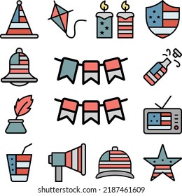 Decorations ribbons USA flag icon in a collection with other items