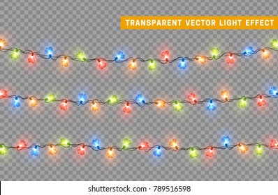 Decorations string garlands, colorful lights in shape of heart isolated realistic design elements. Vector Led neon lamps