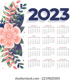 decorative 2023 new year calendar with flowers design vector 