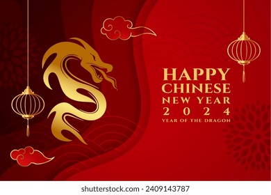 decorative 2024 chinese new year celebration background with golden dragon vector