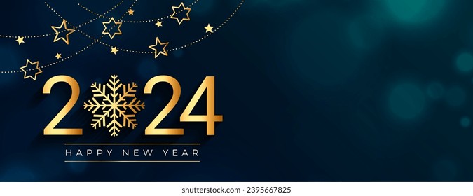 decorative 2024 new year eve snowflake wallpaper with golden star vector