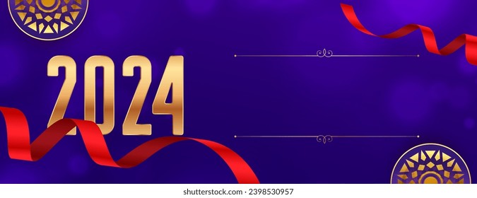 decorative 2024 new year ribbon banner with text space vector