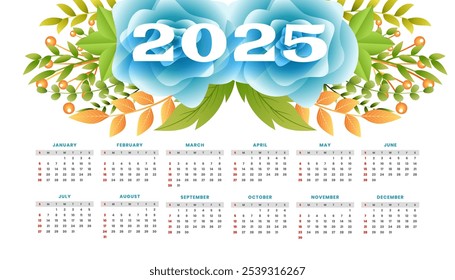 decorativo 2025 modelo de calendário em inglês um vetor de papelaria de negócios 