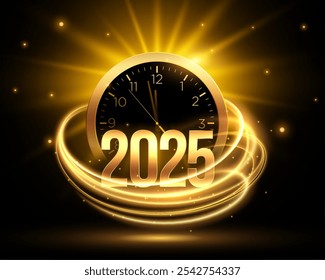 decorative 2025 new year clock background with light effect vector
