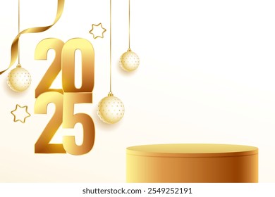 Fondo decorativo de la víspera de año nuevo 2025 con el Vector del podio 3D