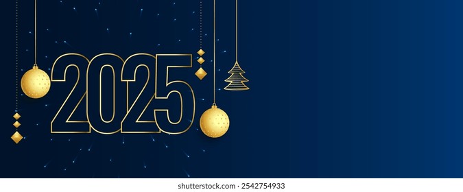 decorative 2025 new year festive banner in line style vector