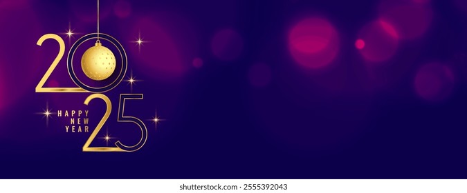 decorative 2025 new year invitation banner with hanging ball vector