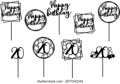 Decorative 20th anniversary elements. Cut files set on white background 