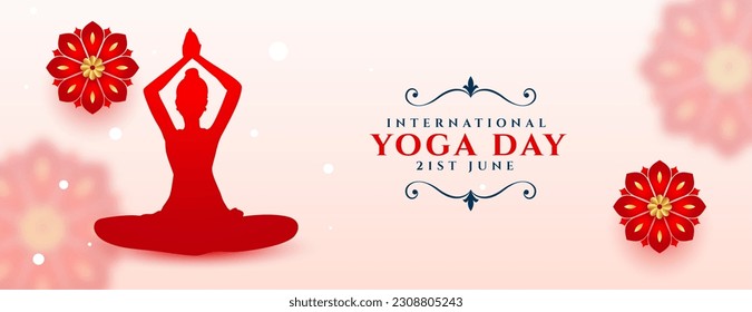 decorative 21st june world yoga day poster with floral design vector