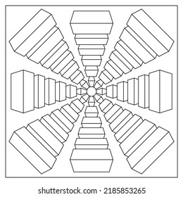 Decorative 3d doodle drawing from a stack of cubes in 8 directions for coloring pages for adults. Good mood. Relieve stress and anxiety. EPS8 #607