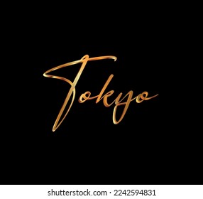 decorative 3d gold tokyo text on black background