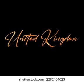 decorative 3d gold united kingdom text on black background