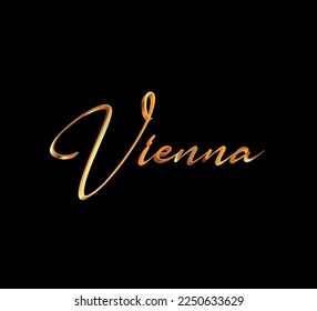 decorative 3d gold vienna text on black background